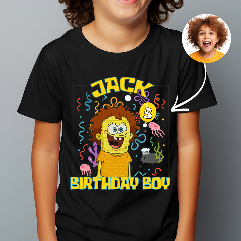 Personalized Spongebob Birthday Family Shirts Customize Photo For Kid Cartoonize Shirt Birhday Gift For Boy, Girl