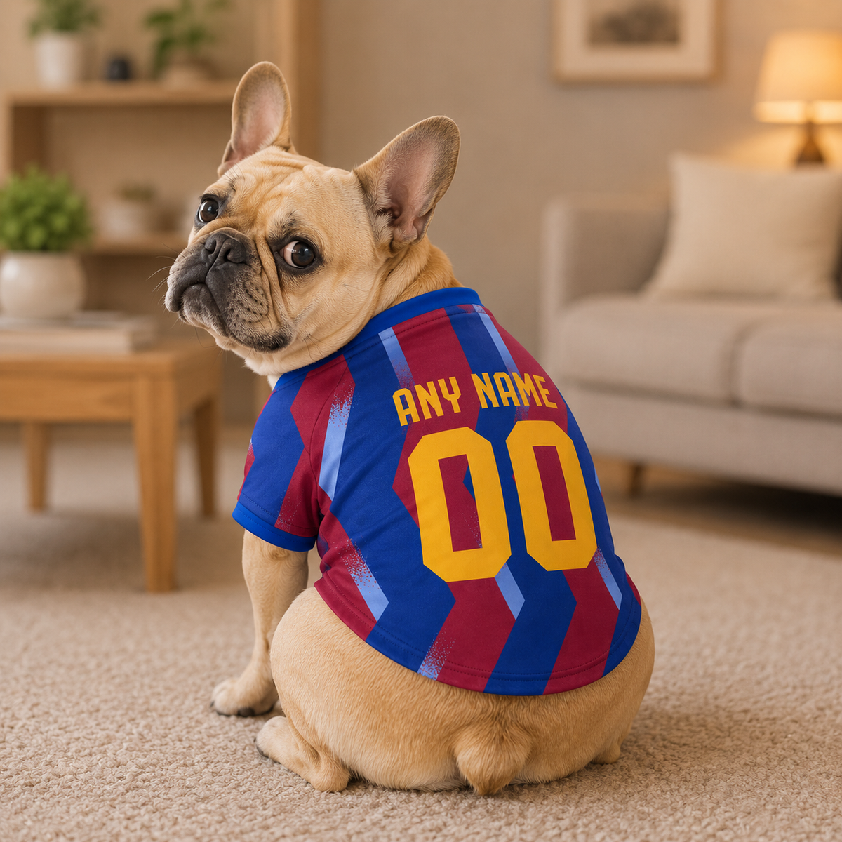 Barcelona Dog T-Shirt Jersey Style Custom Name and Number Pet Clothes Gifts