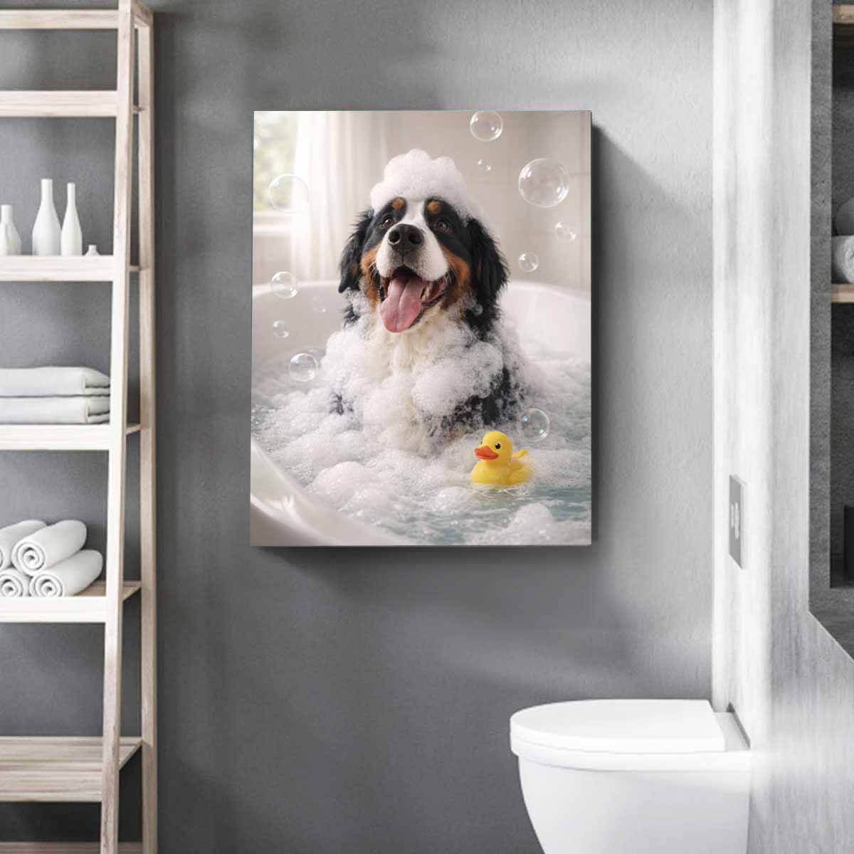 Bath Time - Custom Pet In Bathtub Canvas & Poster Print, Animal in Tub Funny Bathroom Art, Custom Dog Cat Portrait, Funny Pet Portrait, Gift for Pet Lover