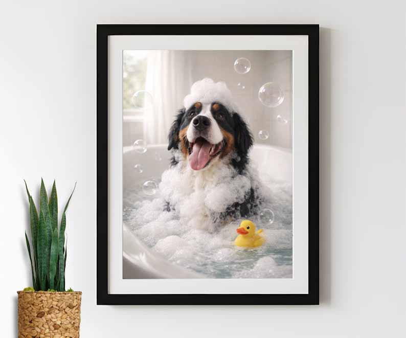 Bath Time - Custom Pet In Bathtub Canvas & Poster Print, Animal in Tub Funny Bathroom Art, Custom Dog Cat Portrait, Funny Pet Portrait, Gift for Pet Lover