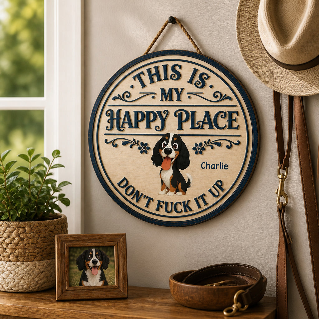 Dog Owner Happy Place Round Wood Sign – Custom Pet Cartoon & Name - Personalized Wood Sign bb03b4fe-f965-47d2-9b34-20f741102520.jpg