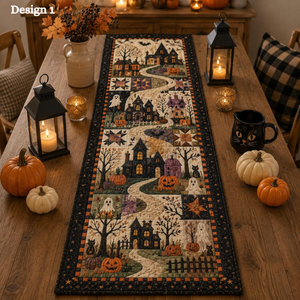 Halloween Quilted Table Runner, Fall Table Runner, Pumpkin Cat Ghost Bat Table Decor, Spooky Autumn Dining Table Runner Halloween Home Decor bb09fe62-bc3b-41f8-bdfb-02be961b4207-banner-2.png