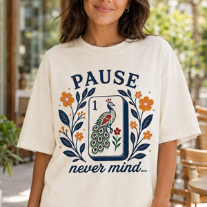 Pause Nevermind, Funny Mahjong Shirt, Peacock Mahjong Tee, Comfort Colors Graphic T-Shirt, Mahjong Player, Retro Floral, Mahj, Yellow Blue bb0d0252-0257-4b29-ae44-7dc3da41a362-1.png