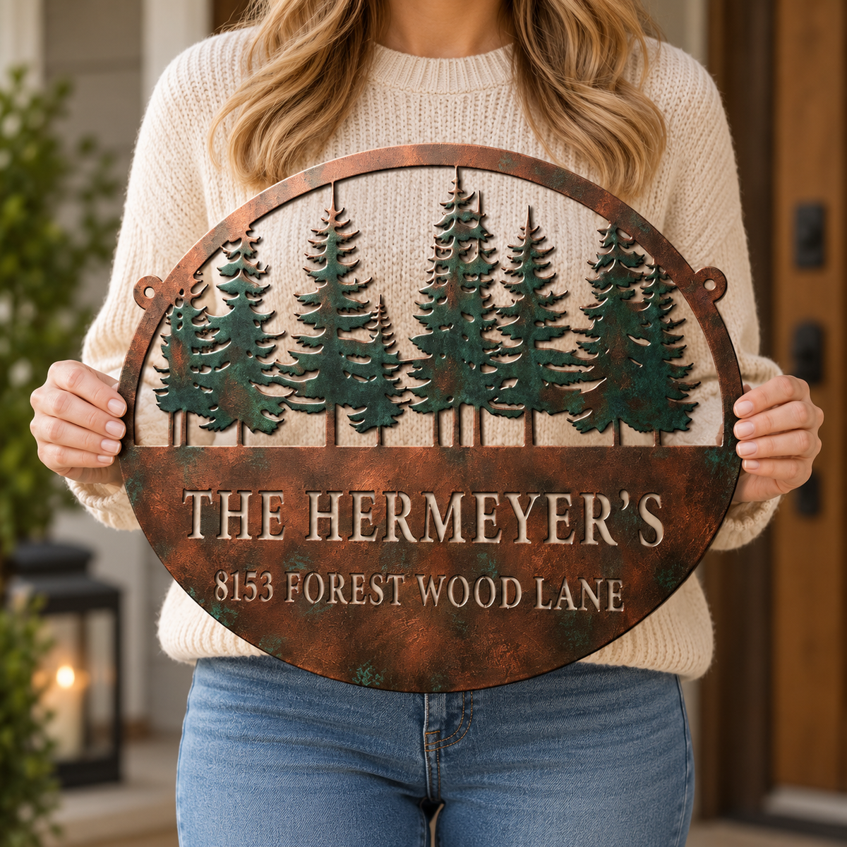 Custom Metal Address Sign, Personalized Family Name Plaque, Pine Tree Outdoor Wall Decor For Cabin bb13eb9f-2800-44d2-9c61-f24565372c9e-7e14e996-2667-4a33-927d-726651620ee8.png