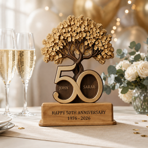 Personalized Wooden Anniversary Tree Block, Custom Couple Names, 50 Years Golden Keepsake bb2aca72-129c-4e49-bfd9-47439d211631-banner-1.png