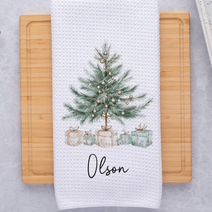Personalized Christmas Tree Towel, Merry Christmas Waffle Weave Dish Towel, Holiday Tea Towel Kitchen Decoration, Gift for Newlyweds bb2f805d-7a8d-4832-8a9a-8cad3469469d-6.png