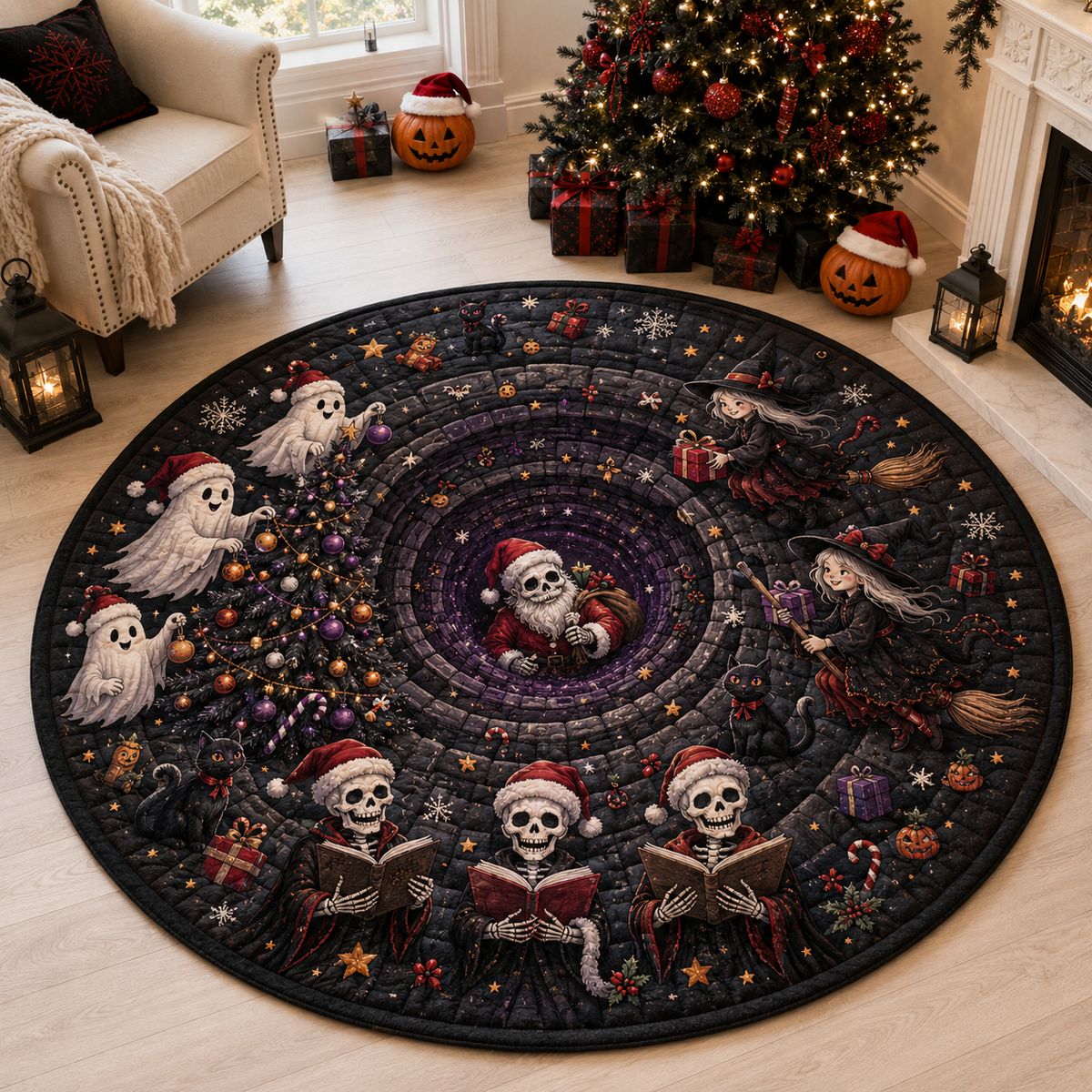 Creepy Christmas Round Area Rug, 3D Optical Illusion Vortex Mat, Spooky Holiday Skeleton Santa & Witch Floor Decor, Gothic Christmas Tree Rug bb7b5218-9dc9-42cd-ad4a-1ef501b3ebcc-1.png