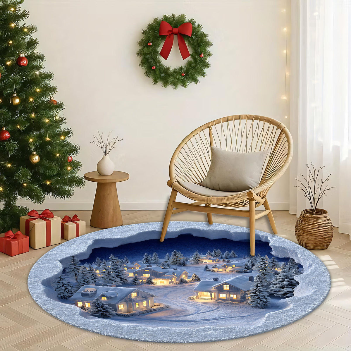 3D Snow Village Round Rug, Winter Scene Carpet for Living Room, Christmas Home Decor Cozy Holiday Floor Mat bb823cca-68f4-4b67-a8c7-15f1236b22ed-3.jpg