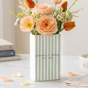 Personalized Engagement Ceramic Book Vase, Custom Striped Couple Name Book Vase, Striped Engaged Gift, Gift For Bride, Wedding Couple Gift bb890801-b529-4028-a30f-72127eb229c5-5.jpg