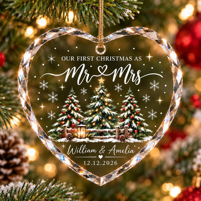Personalized First Christmas Married Glass Ornament, Our First Christmas as Mr and Mrs, Newlywed Gift with Names & Date bb8b4307-837e-4600-86b2-ad0895cadbd9-6.jpg