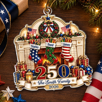 Our Family, Our Tradition America 250th Anniversary Christmas - Personalized Acrylic Ornament - Christmas Gift For Family bbb51bbd-9fa5-42b0-b000-1d3c5c3d5b09-banner-5_converted.png