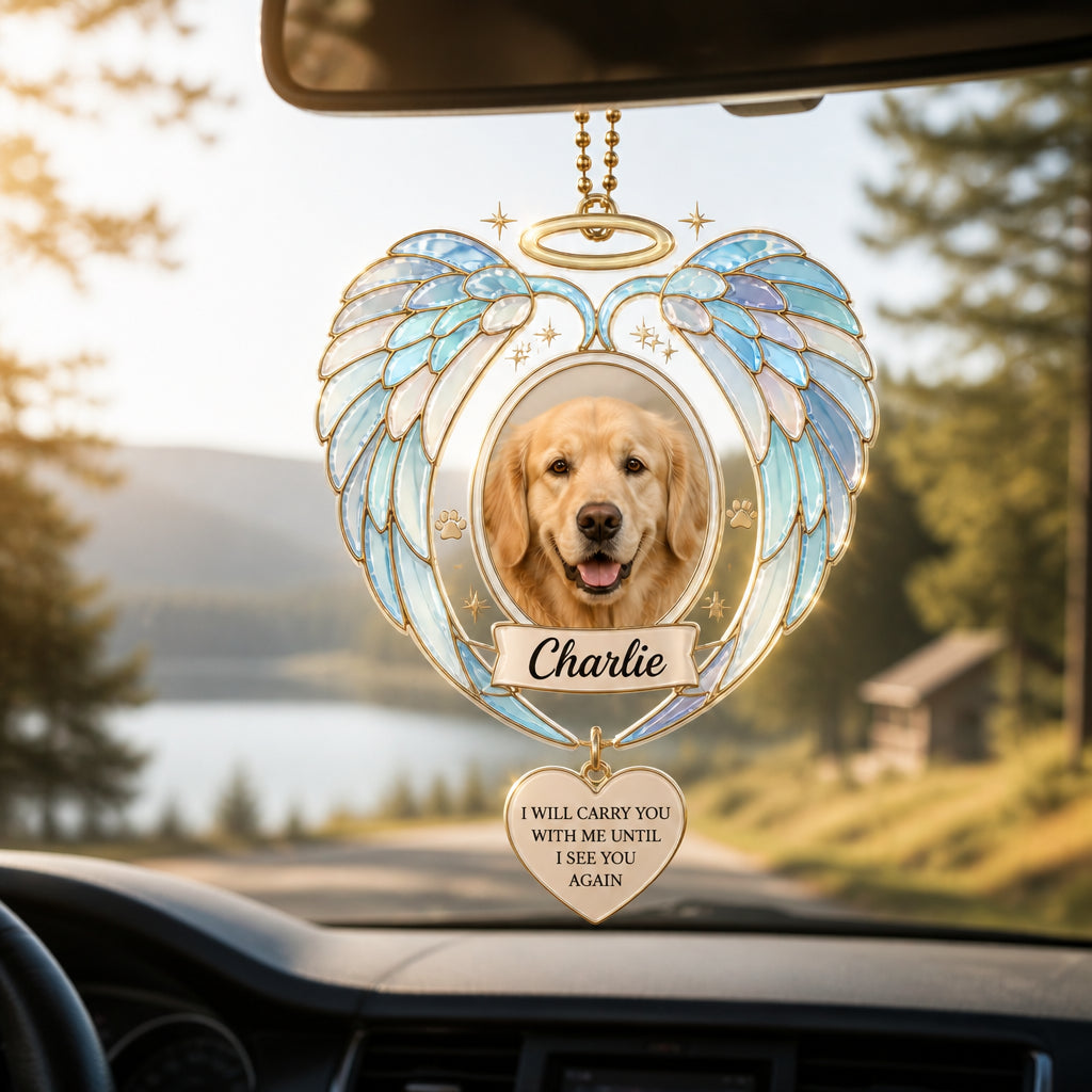 Pet Memorial Angel Wings Car Charm — Photo + Name - Personalized 1 Layered Suncatcher with Charm bbcfed50-a013-40bf-8ef0-fd9e90a1522b.jpg