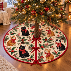Black Cat Christmas Tree Skirt with Ribbon Ties, Tartan Plaid Cats Holiday Tree Skirt, Cat Lover Christmas Decor bbe368f8-9d38-456f-a5fa-cb8c391a14ba-1.png