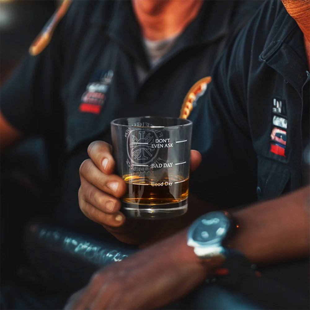 Personalised Firefighter Badge Etched Whisky Glass with Text Birthday Retirement Gift for Firefighter