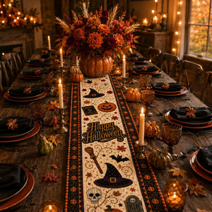 Quilted Halloween Table Runner, Pumpkin Witch Hat Jack O Lantern Spooky Fall Dining Decor bbfba1d6-a485-4bac-a2c2-5dc20bd9af3b-2.png