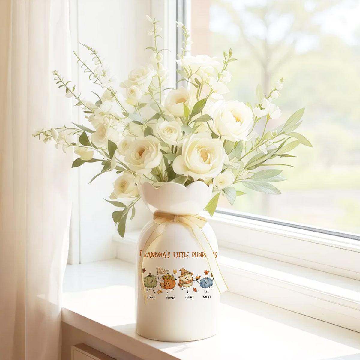 Grandma's Little Pumpkins Cute Character Bloom Vase - Personalized Ribbon Tie Flower Vase bc0d6806-d7ef-41a6-9214-4f26c6dff609-1.jpg