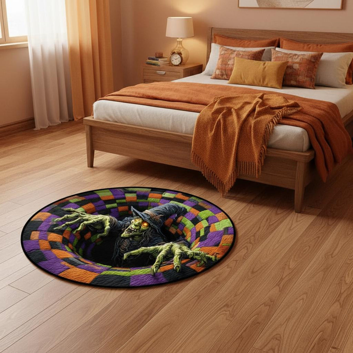 Halloween Witch & Ghost Round Rug, Spooky Welcome Mat, Cozy Indoor Carpet, Haunted Floor Mat for Entryway or Bedroom, Perfect Fall Gift Idea bc29c1ce-24de-4abe-a3ce-b10a8f99e2fb-3.jpg