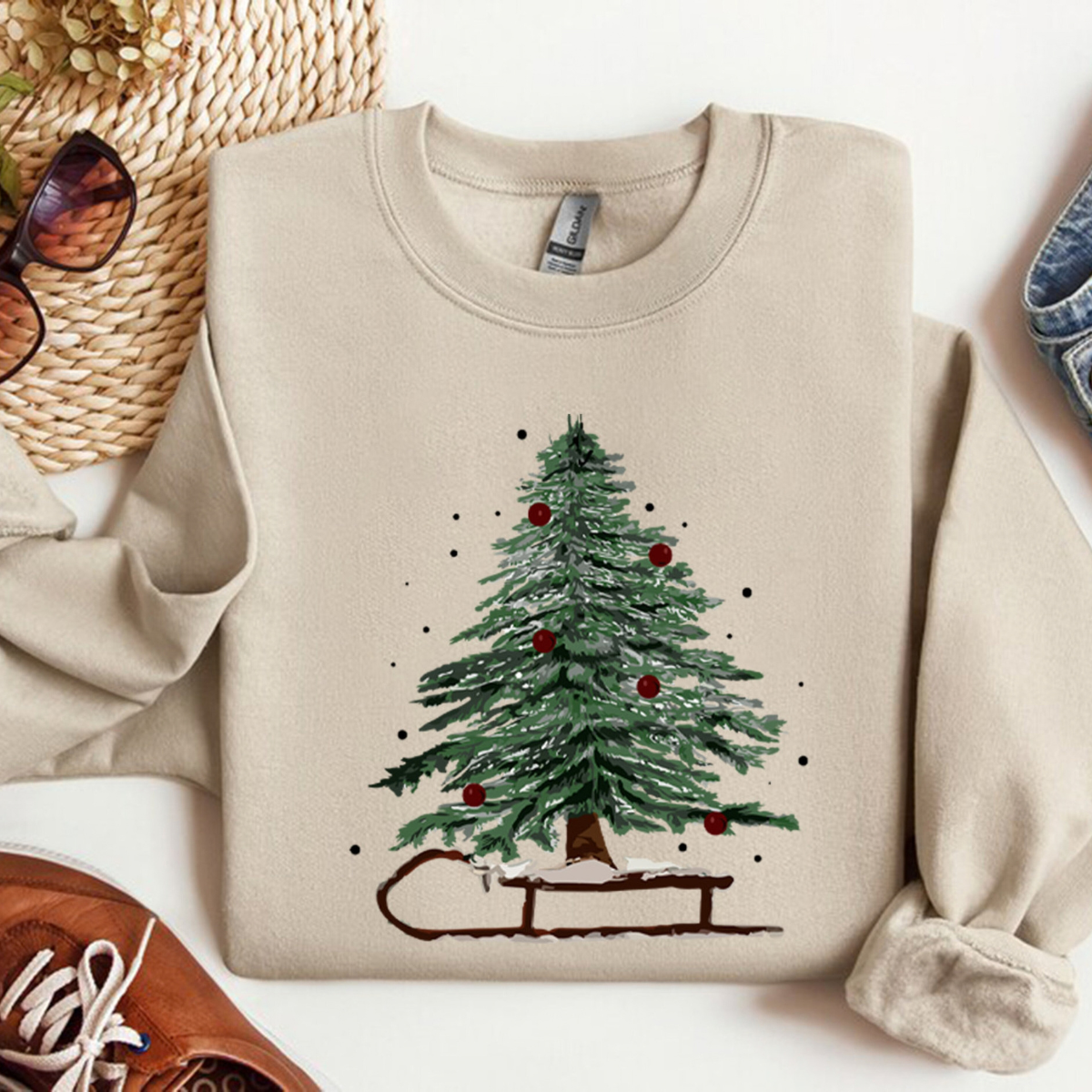 Woman's Holiday Sweatshirt, Women's Xmas Tee, Christmas Sleigh Crewneck, Christmas Tree Tee, Xmas Tree, Women's Christmas Tshirt,Winter Tee bc3fae36-2c31-4bee-a68f-31402424f8bd-5.png