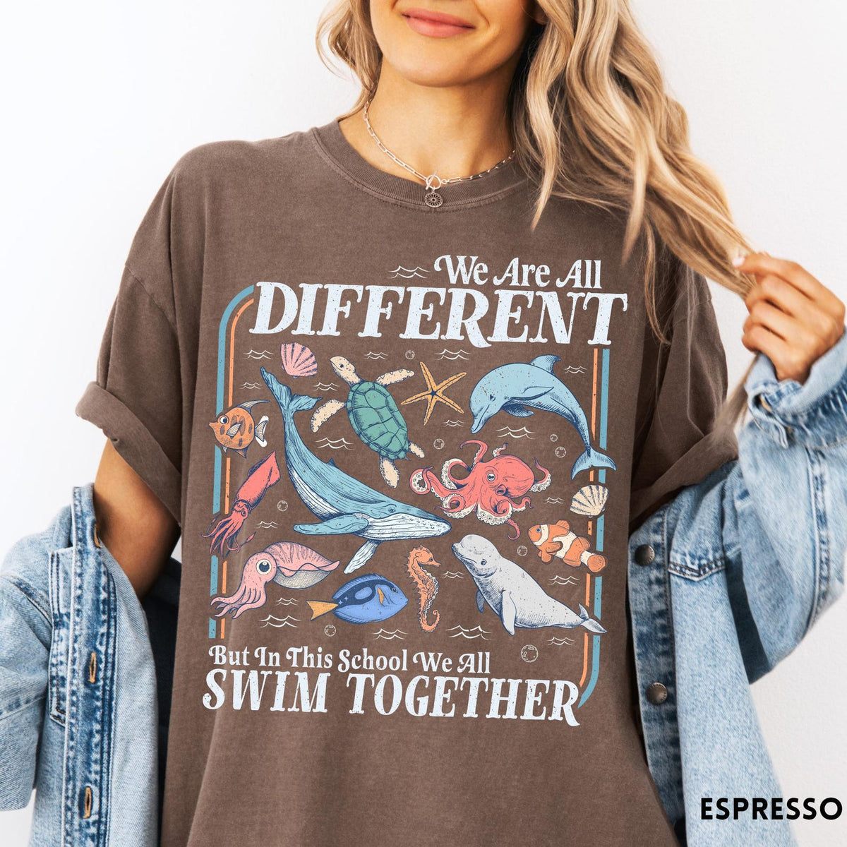 We All Swim Together Comfort Colors Shirt, Teacher School Shirt, Ocean Animal Classroom Tshirt, Kindness Graphic Tee, We Are all Different bc504c1a-5908-4bed-92f3-a6c503ae07df-5.jpg
