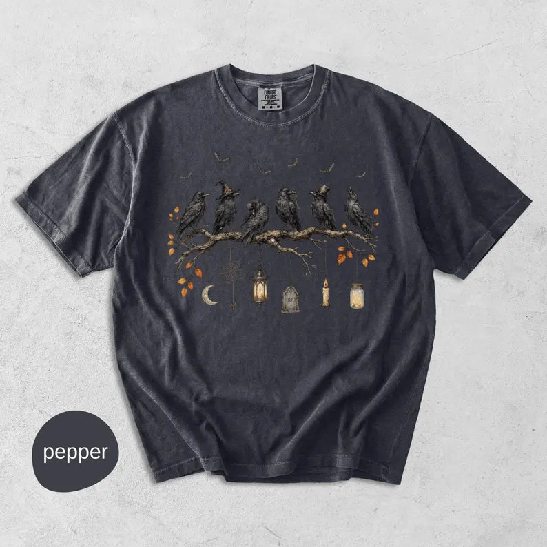 Comfort Colors Black Crow Halloween t-shirt, Cute Spooky Season Fall Tshirt, October Tee Woman, Halloween Bird Top, Halloween Shirt Women bc75f808-d69c-4449-bf92-4a584309eacd-fghn-3-.webp