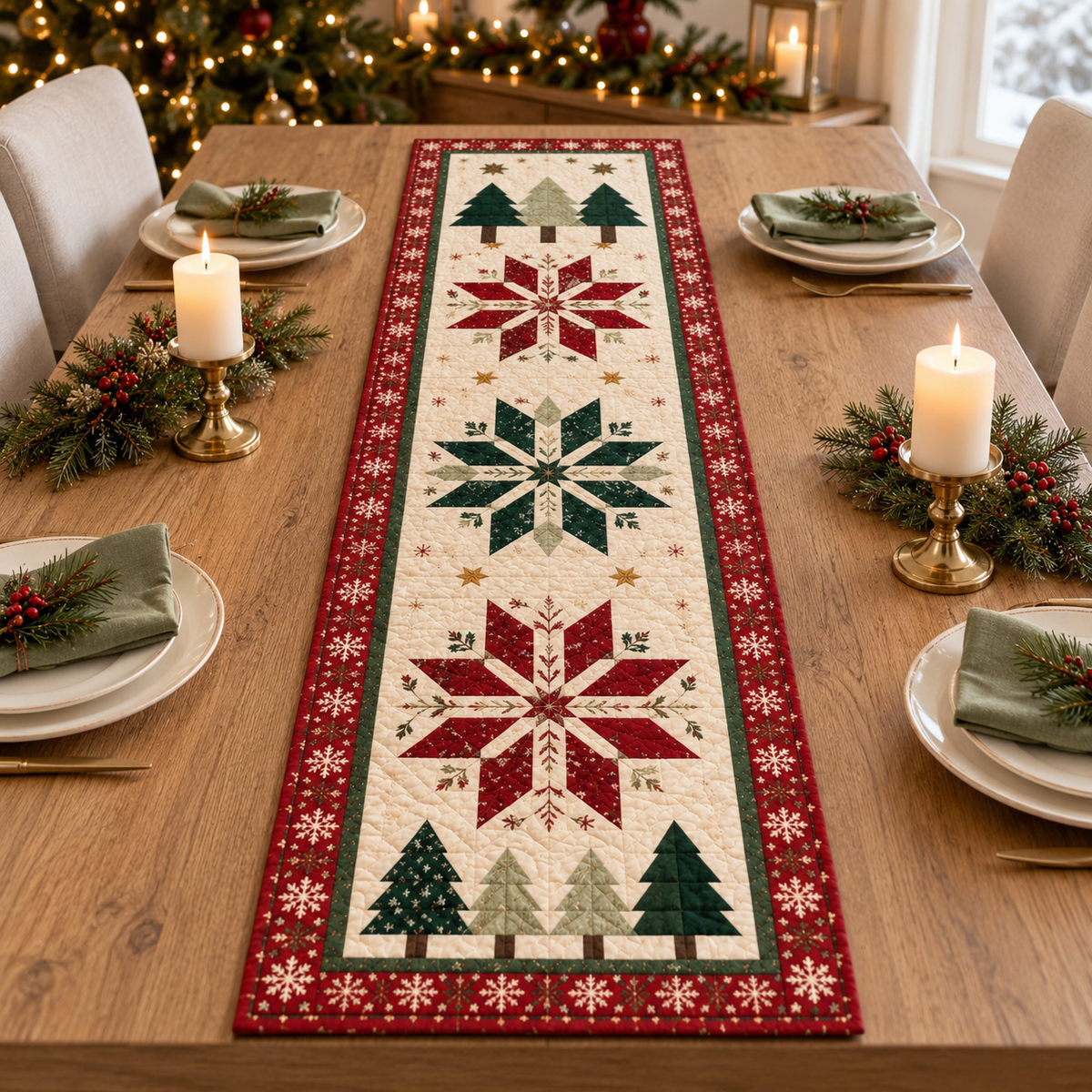 Christmas Quilted Table Runner, Traditional Red Green Holiday Table Decor, Holiday Winter Dining Table Decor, Festive Farmhouse Xmas Decor bc94d980-87cf-4664-8af8-d825e4d7b4f8-banner-1.png