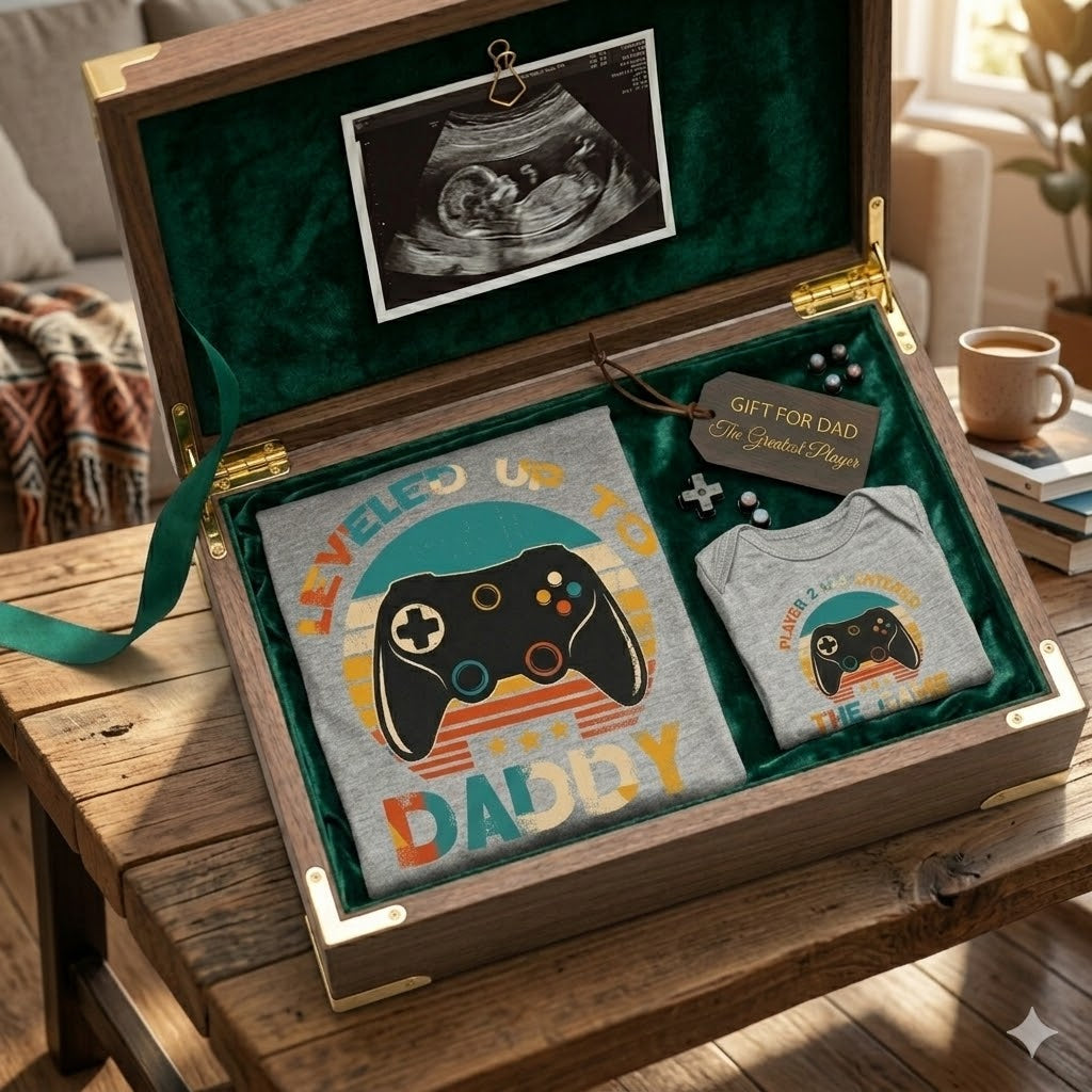 Leveled Up To Daddy Matching Gamer Shirts: Dad & Son, Baby Announcement