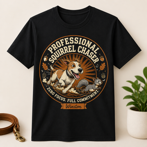 Professional Squirrel Chaser — Custom Dog Cartoon T‑Shirt - Personalized T-shirt bca10f2f-62ea-4e2a-b930-6294dfae724e.png