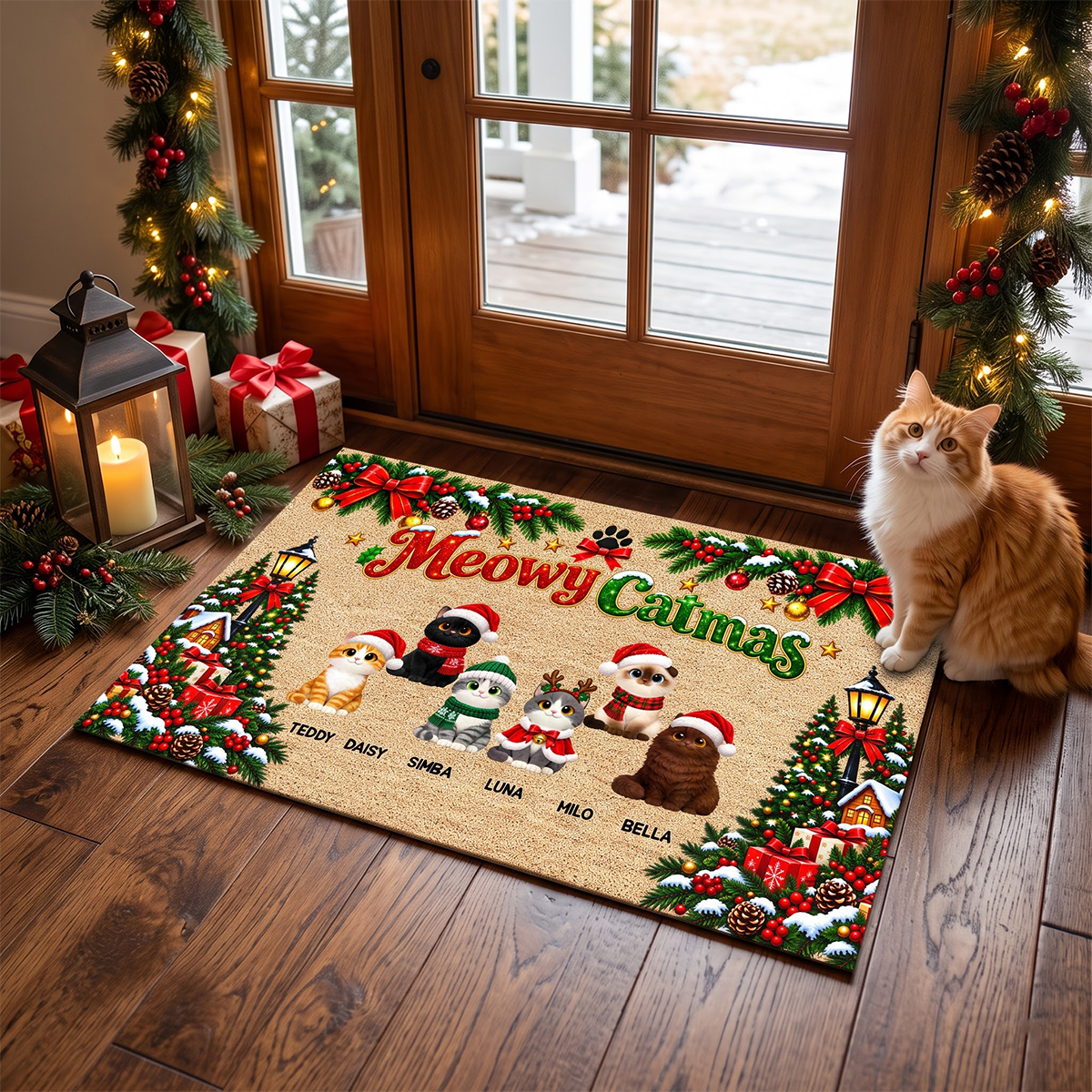 Christmas Meowy Catmas Cute Cats - Personalized Doormat - Christmas Gift For Cat Lovers, Christmas Decor bca1c464-c6cb-4779-8125-1079219af444-MOCKUP-4.png