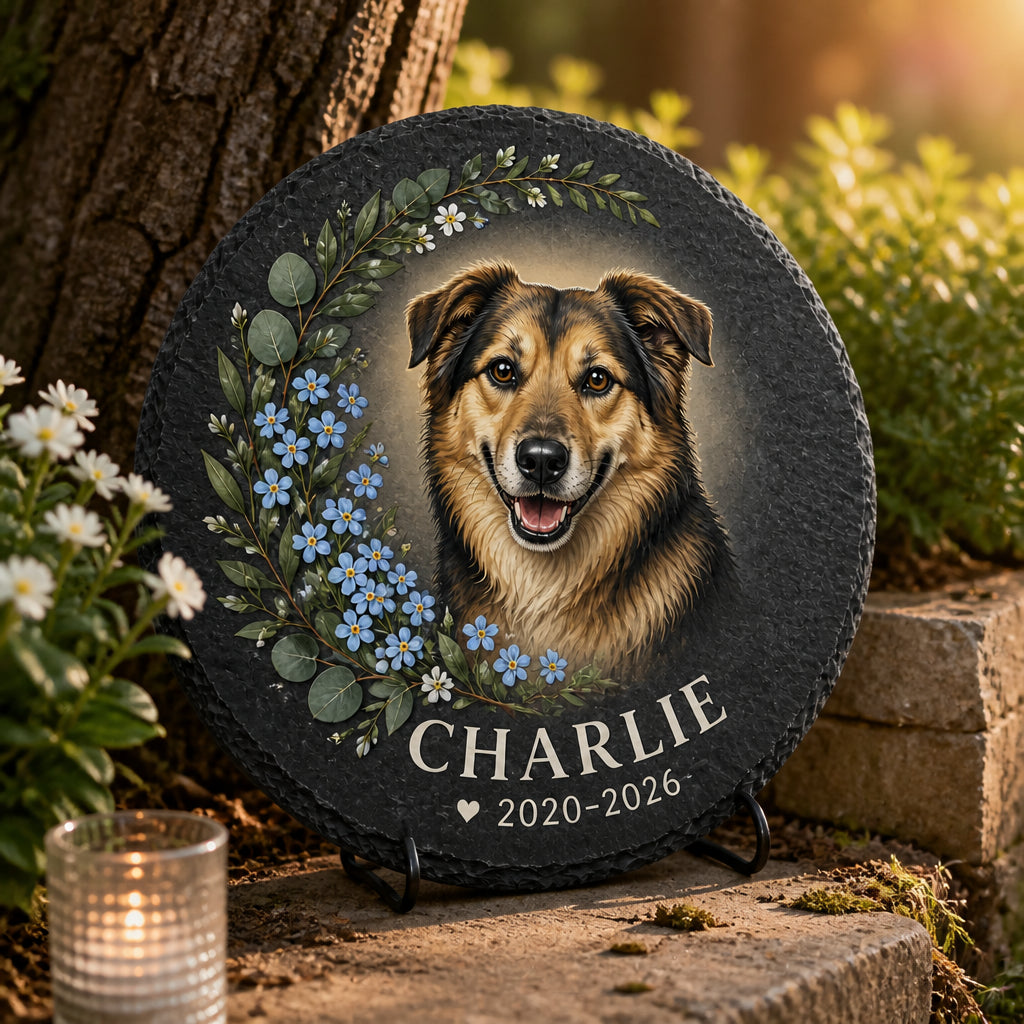 Custom Pet Memorial Portrait Slate Stone – Name & Years - Personalized Memorial Stone bcab091e-9f09-4931-a4a3-d483e3e08df3.jpg