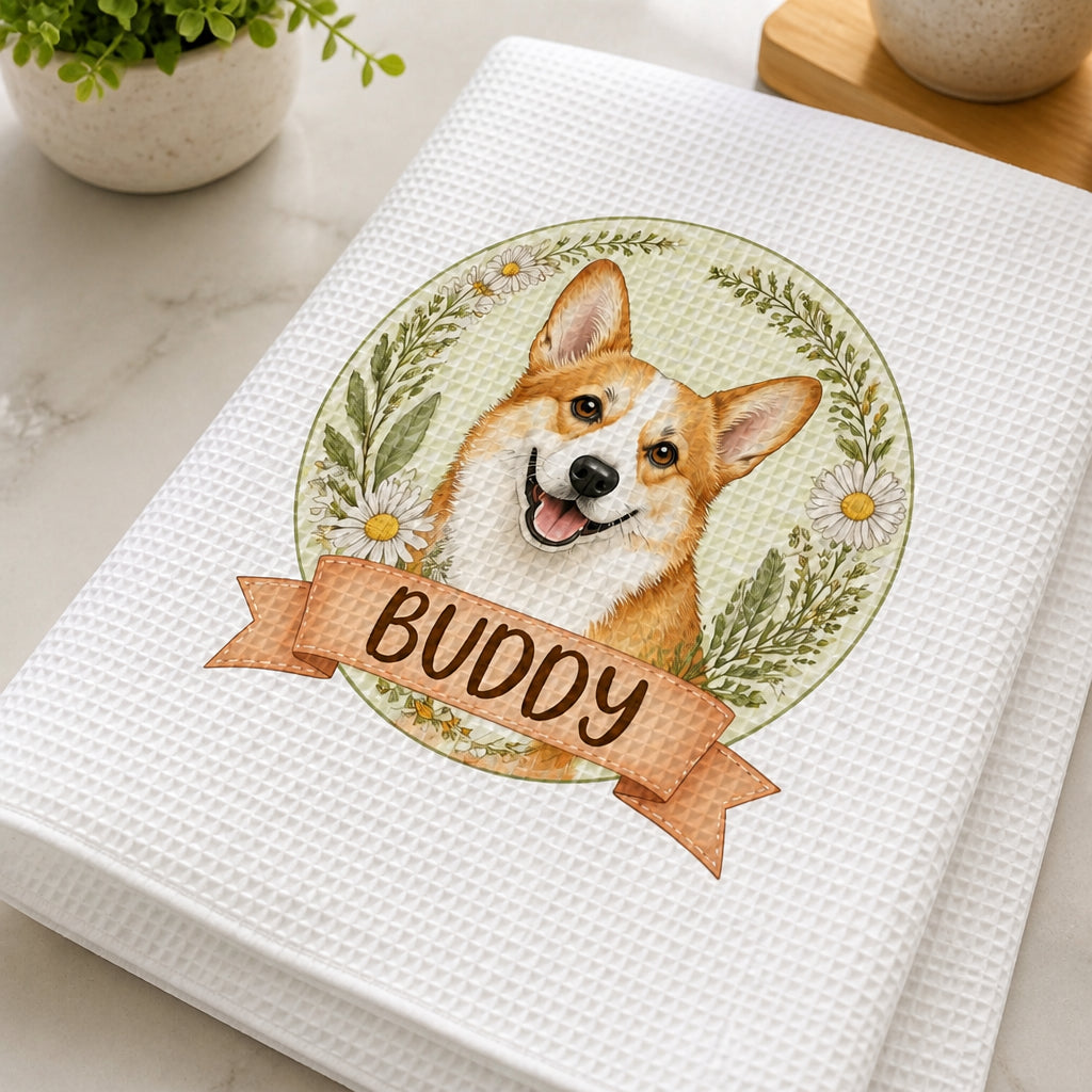 Corgi With Flowers Personalized Kitchen Towel - Personalized Kitchen Towel bcadae17-7204-4163-8532-87e6be53bb10.jpg