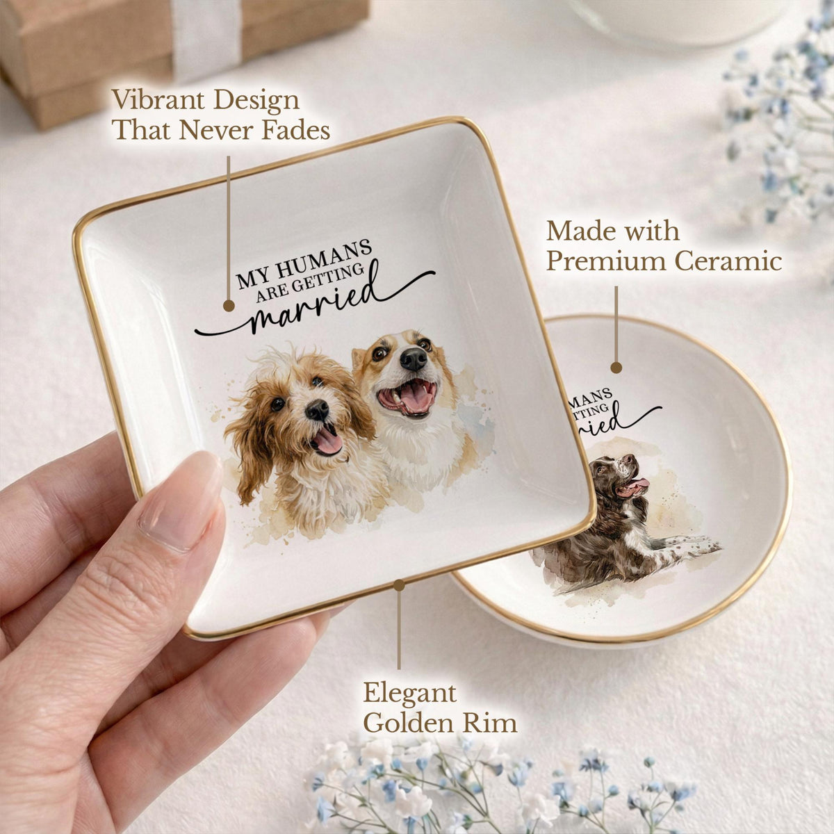 Dog Wedding Ring Dish My Humans Are Getting Married | Engagement Gift Ring Holder Ceramic Jewelry Dish Gold Rim bcb726f2-8475-4652-b304-653124965e48-2.jpg