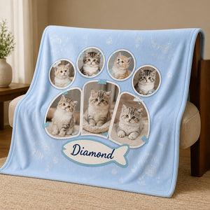 Custom Cat Photo Collage Paw-Print Blanket with Pet Name - Personalized Blanket bcc52cf6-78ba-40bb-aca6-363736c898bf.jpg
