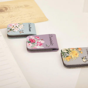 Leather bookmark with birth flower, personalized leather magnetic bookmark, custom name bookmark, birthday gift for book lovers bd055146-fbfb-4998-ae97-76de683fae87-7.jpg