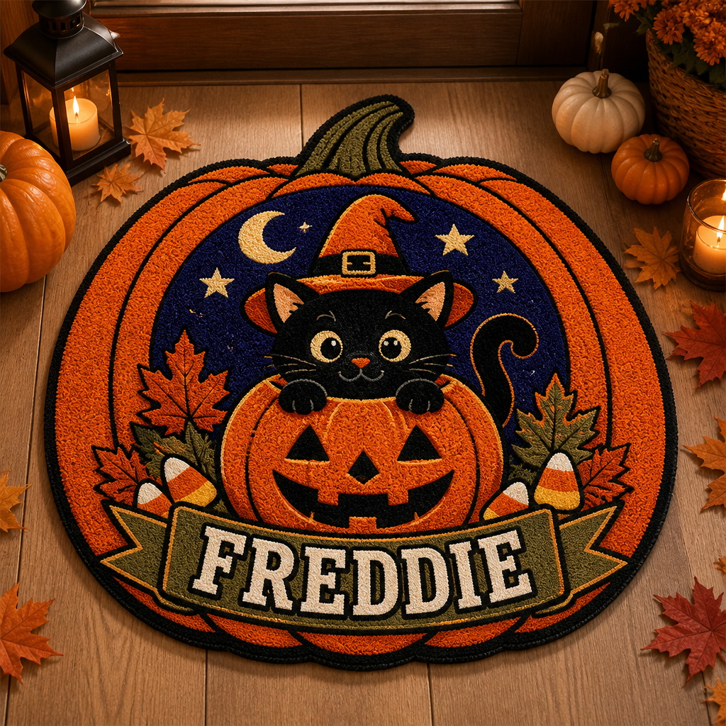 Personalized Halloween Pumpkin Cat Doormat - Personalized Custom Shape Doormat (ZB) bd1233b7-fcdd-4767-badf-97f2fa4f2d67.png