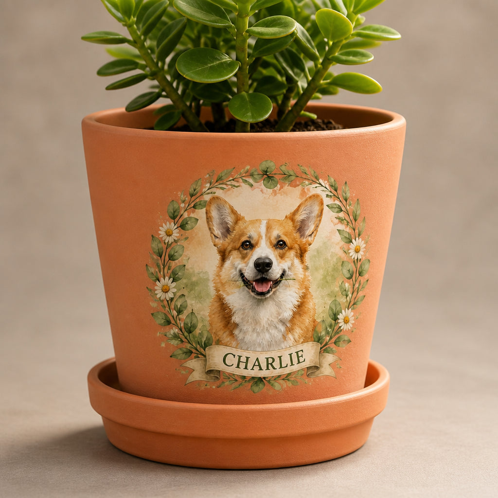 Custom Pet Portrait Planter – Watercolor Wreath + Name - Personalized Plant Pot & Vase bd1fc860-b47d-4be0-9abe-2b489b00b247.jpg