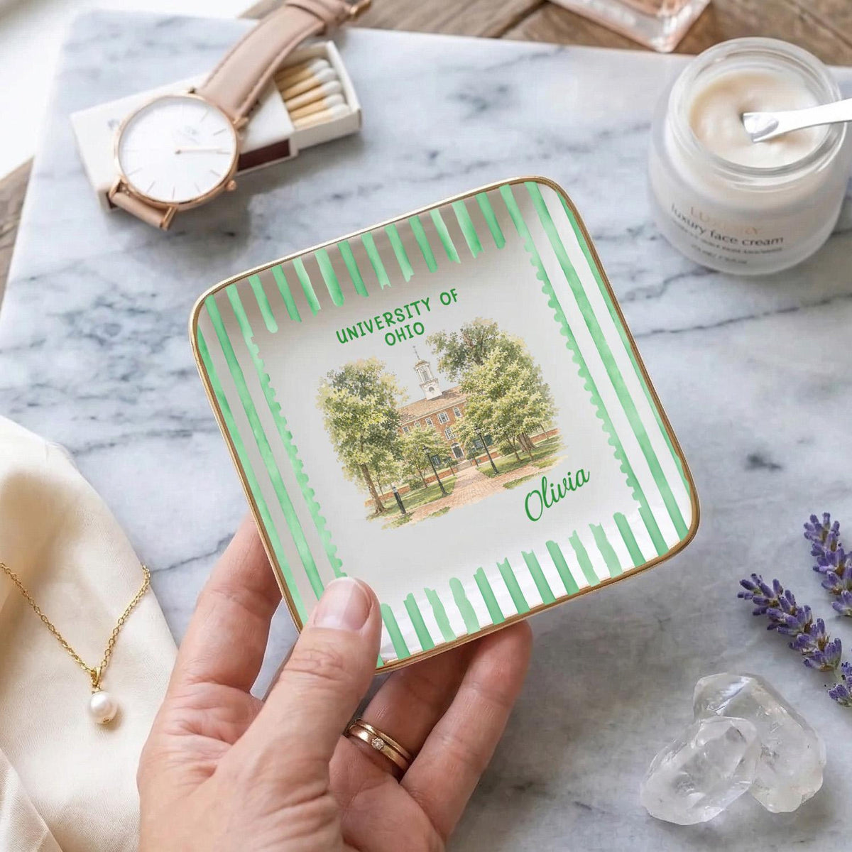 Custom University Ring Dish, Graduation Trinket Tray, Class of 2026 Jewelry Tray, University Spirit Striped Dish, Senior Night Gift bd3e57cf-8471-466a-a666-4b2bd6387065-7.jpg