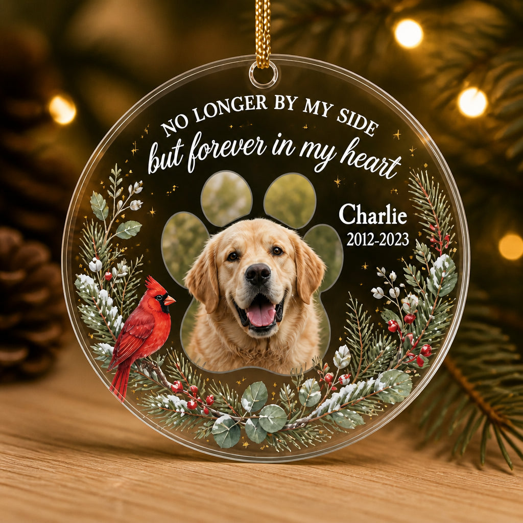 Pet Memorial Photo Ornament – Forever in My Heart (Cardinal Wreath) - Personalized Transparent Acrylic Ornament bd3ecd5a-6fdd-4d2e-ac2c-d9d87ff25af2.jpg