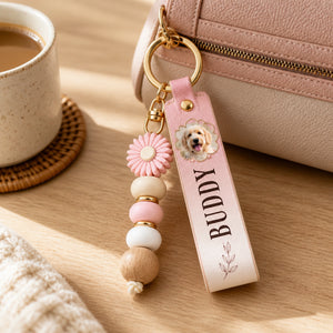 Pet Photo & Name Leather Keychain with Daisy Bead - Personalized PU Leather Keychain Daisy Bead Pendant bd464d2f-46a0-47e2-90fa-6f592b070f99.jpg