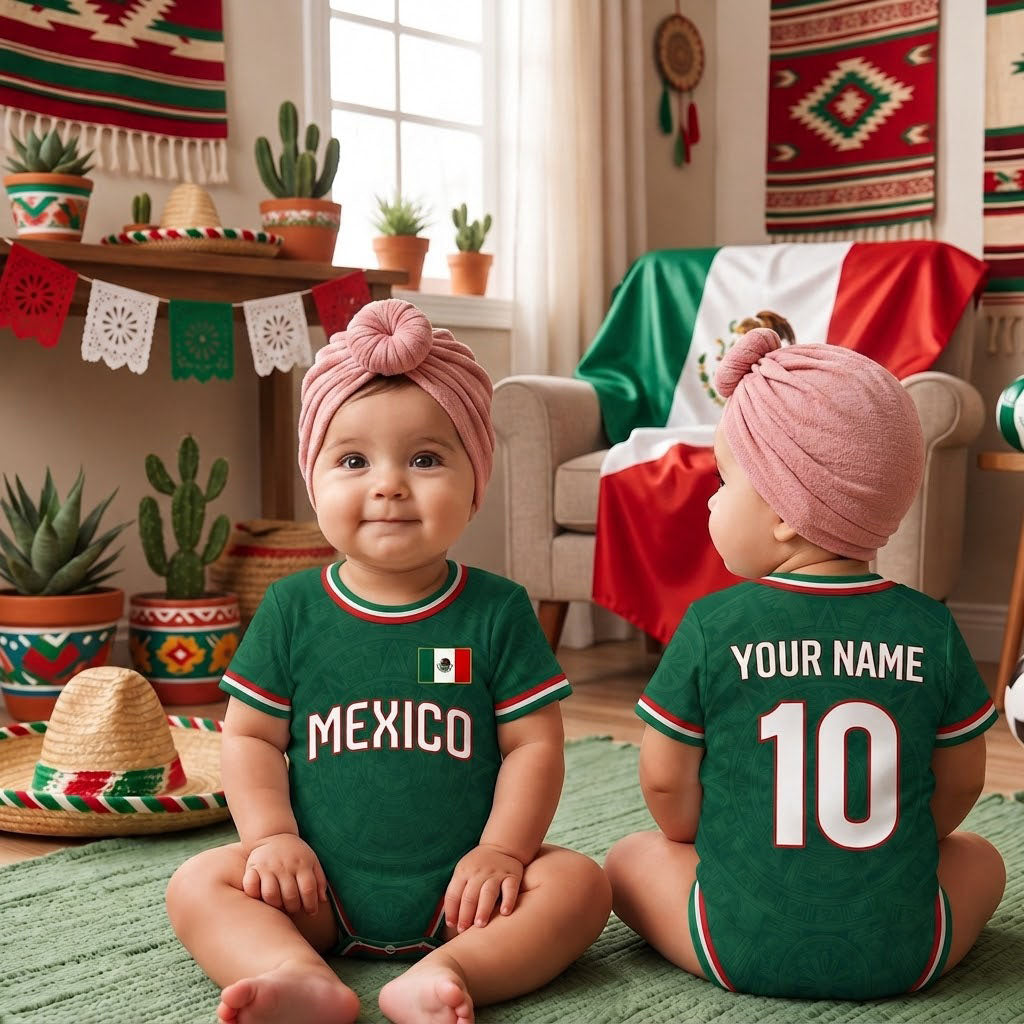 Personalized Mexico Soccer Baby Bodysuit, Custom Name Soccer Baby Outfit, Mexico Football Fan Gift, Newborn Sports Jersey, Mexico Jersey