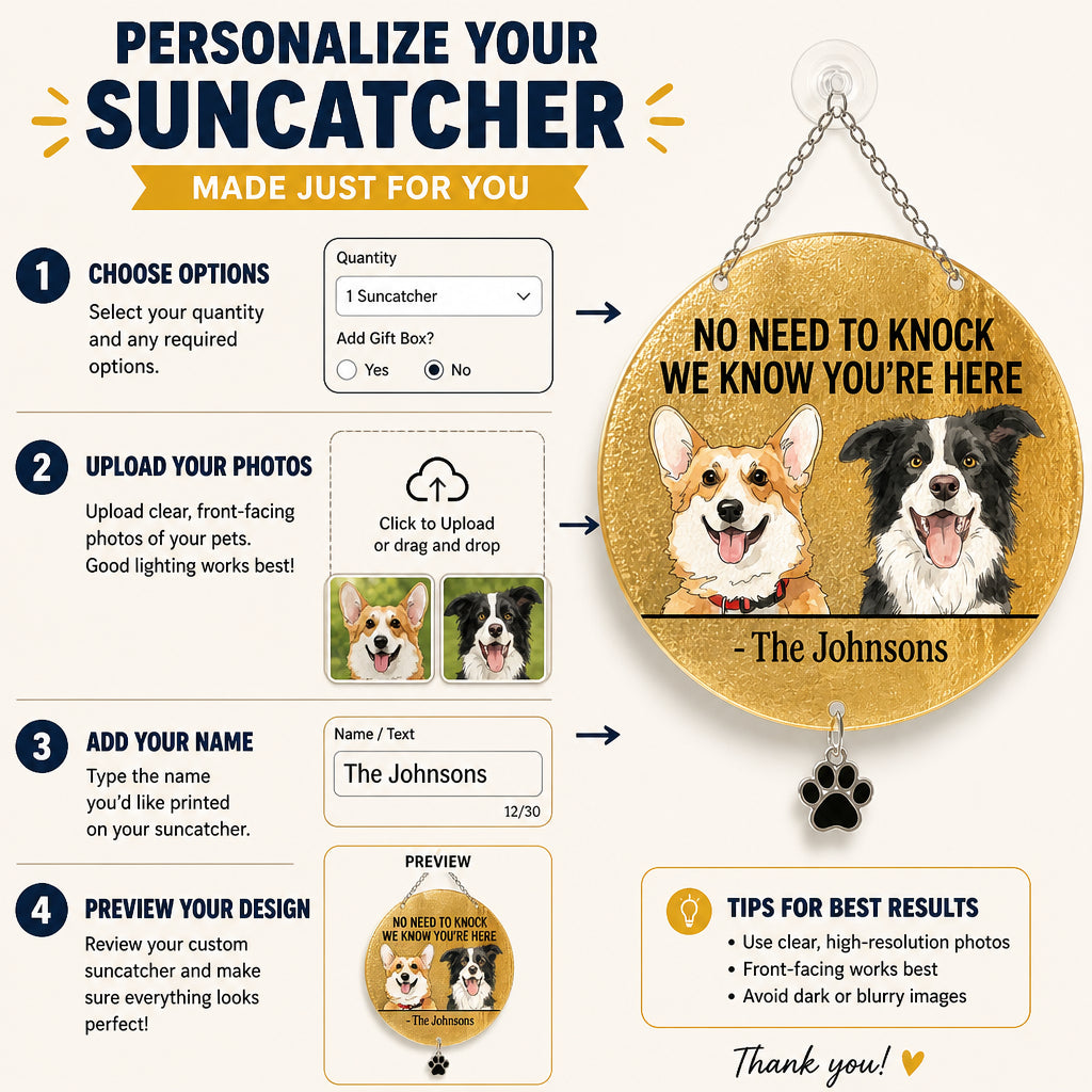No Need To Knock Dog Doormat – Custom Family Name - Personalized 1 Layered Suncatcher with Charm bd4e097d-3986-480f-963b-50d78a945707.jpg