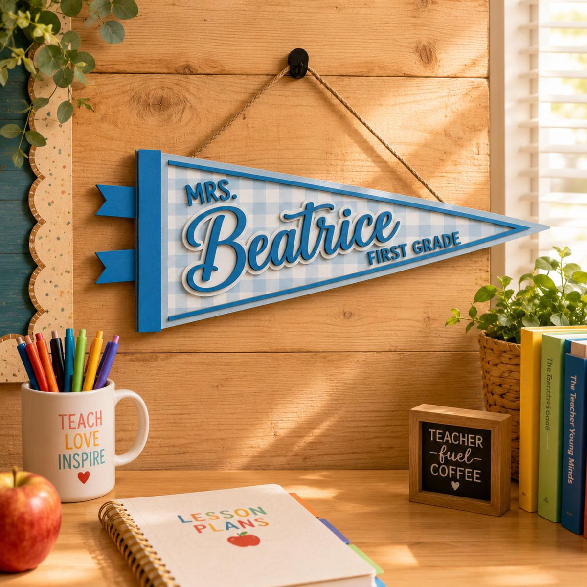 Personalized Teacher Door Sign, Custom Grade Name Wooden Pennant Flag, Gingham Classroom Door Decor, Back To School Teacher Gift bd5f620d-206f-4c24-9373-ed17b594b8b5-5.jpg