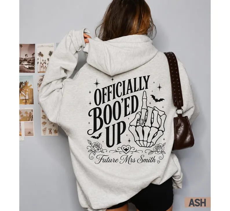 Custom Future Mrs Sweatshirt, Officially Boo'ed Up Hoodie, Spooky Newly Engagement Gift, Halloween Fiancee Apparel, Skeleton Hand Ring bd617d7c-a635-46d1-914b-5054a8ce8205-gfgfh-6-.webp
