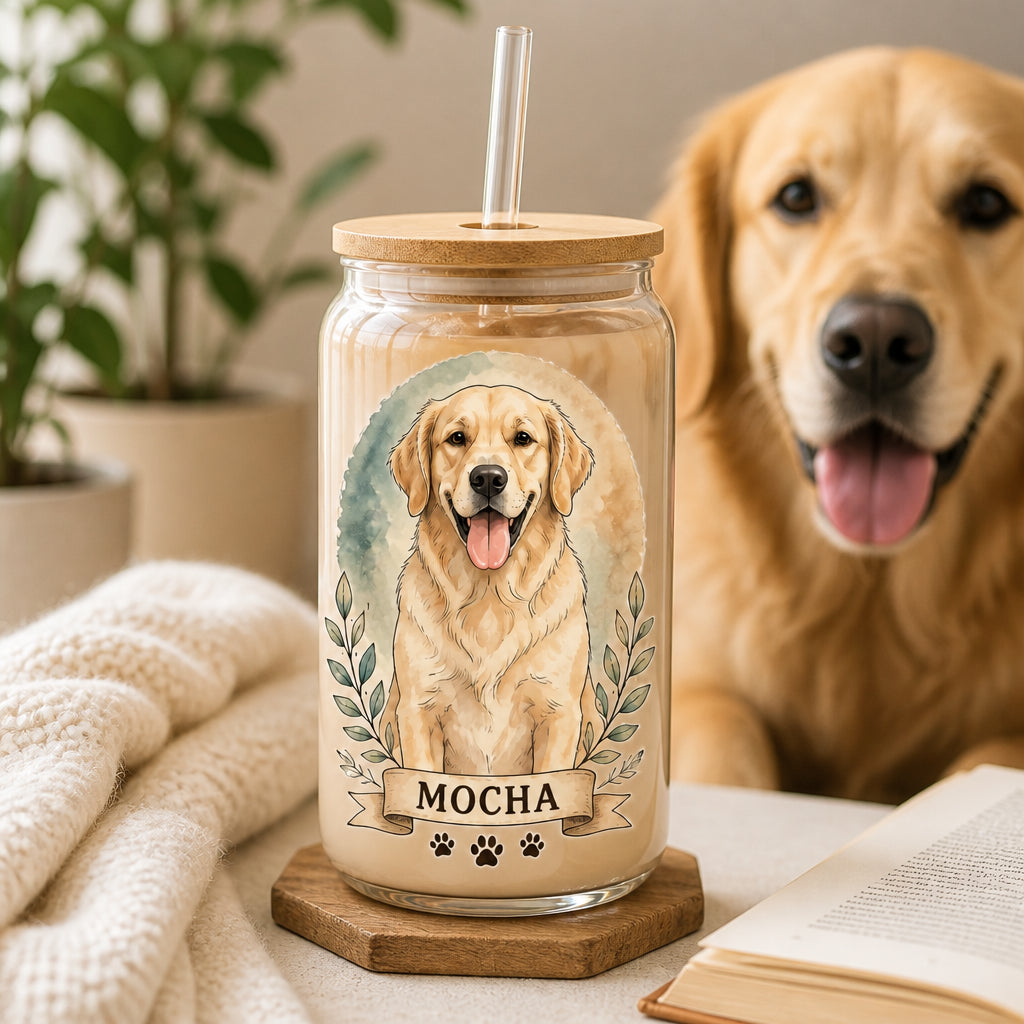 Custom Pet Portrait Glass Can Tumbler – Photo-to-Illustration with Name - Personalized Glass Tumbler bd7f6207-6ef0-49f5-961d-5179370ca3d8.jpg