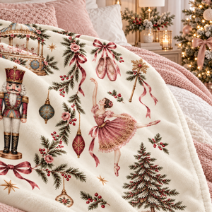 Nutcracker Christmas Flannel Blanket, Vintage Ballerina and Pink Bow Print, Cream Holiday Throw, Ballet Dancer Gift bd9eda51-27ef-4b03-8403-926e315dcb6f-97091d52-e4fe-437d-96f0-63f25028b5d4.png