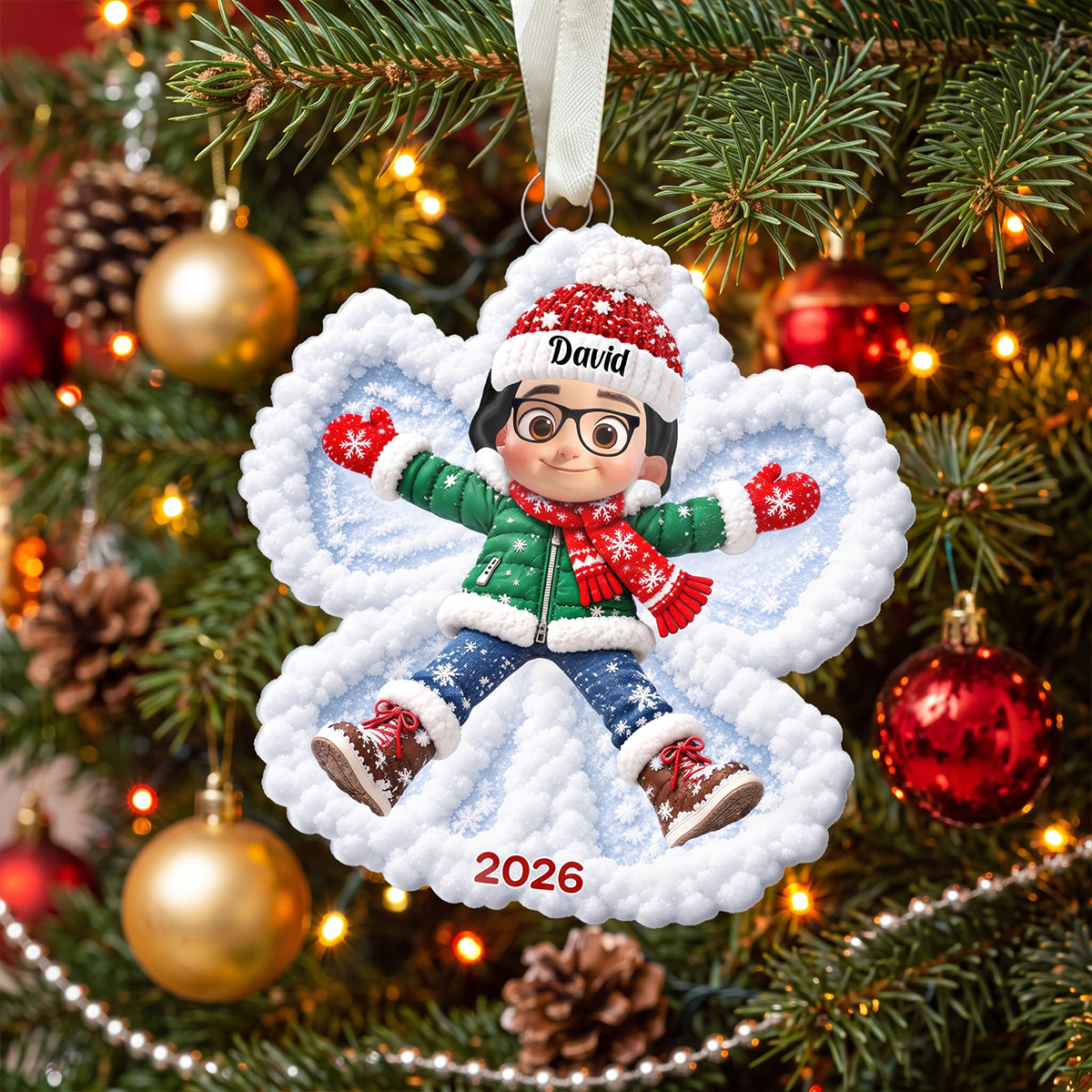Snow Angel Cute Boy Girl Making - Personalized Christmas Ornament - Real 3D Raised Ornament bdb6dc3d-67a7-46d6-9560-e8d0981149cc-MOCKUP-1.png