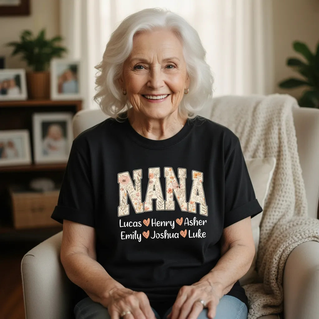 Wildflower Floral Lettering For Mom Grandma - Personalized T-ShirtWildflower Floral Lettering For Mom Grandma - Personalized T-Shirt