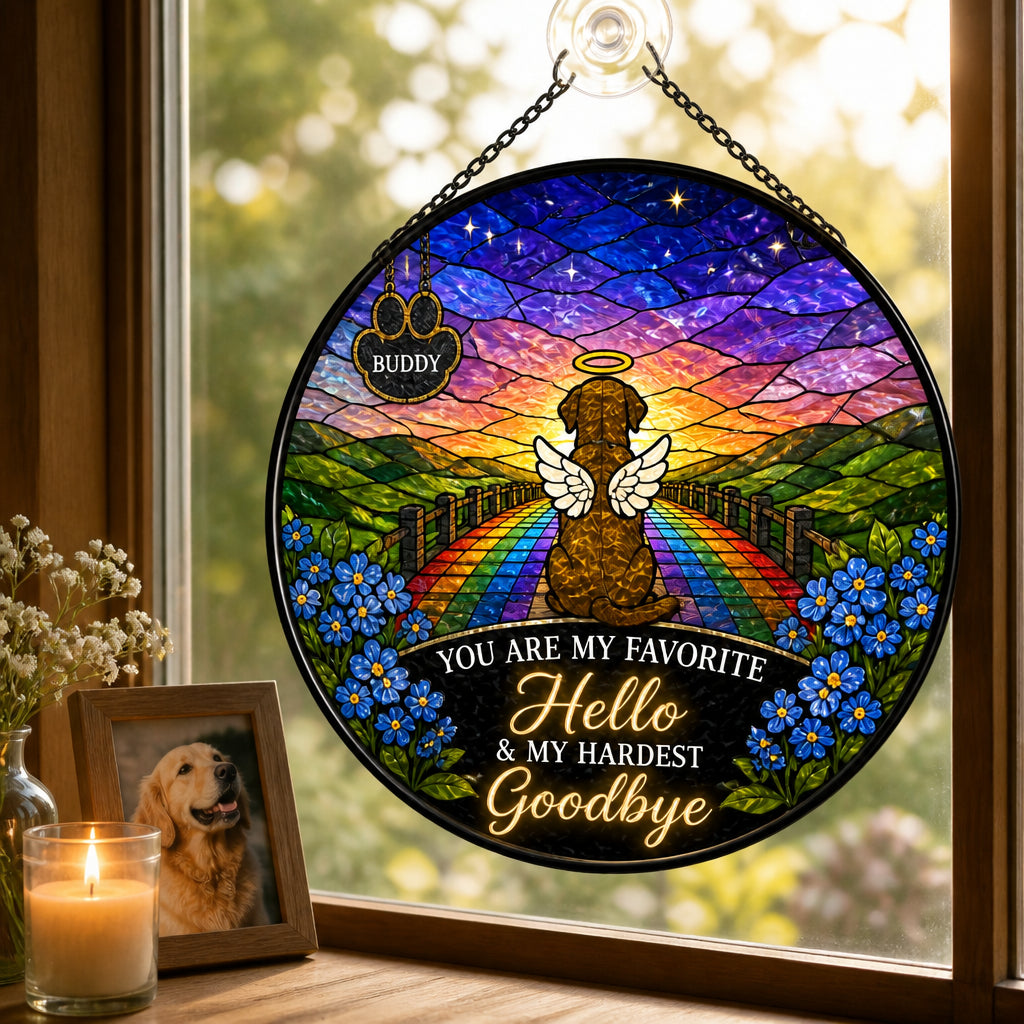 Stained Glass Pet Memorial Suncatcher – Favorite Hello, Hardest Goodbye - Personalized Suncatcher Stained Glass bdd31162-1f0b-4779-a199-e3df9d8fcc87.jpg