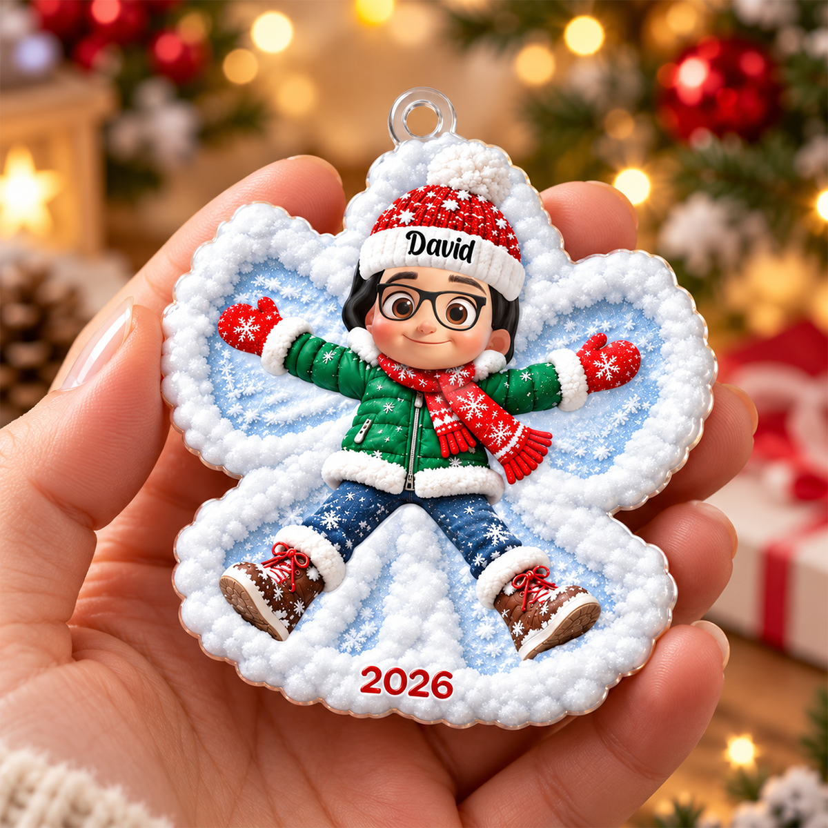Snow Angel Cute Boy Girl Making - Personalized Christmas Ornament - Real 3D Raised Ornament bde25066-fd67-4ad2-9ad4-4f246d27d89a-MOCKUP-5.png