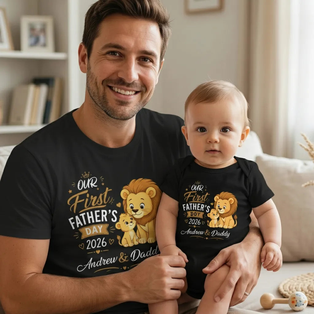 Our First Father's Day Together - Personalized T-shirt and Baby's Onesie