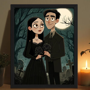 Custom Gothic Couple Portrait Poster, Valentines Day Wall Art, Anniversary Illustration, Newlywed Christmas Gift [Max 6 People and Pets] bde95f60-f933-44f5-85f5-9f8c7d750b29-trtytyui-4-.jpg